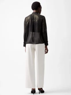 Alina Foil Georgette Frill Long Sleeve Top