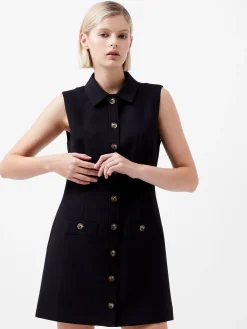 Azra Twill Sleeveless Button Mini Dress