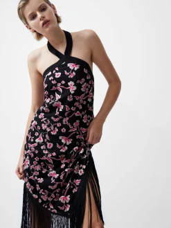 Bryony Embroidery Fringed Halterneck Dress