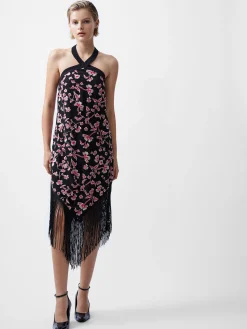 Bryony Embroidery Fringed Halterneck Dress