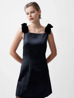 Carey Velvet Bow Straps Satin Mini Dress