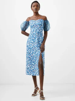 Clara Textured Puff Sleeve Midi Dress