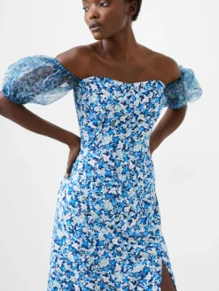 Clara Textured Puff Sleeve Midi Dress