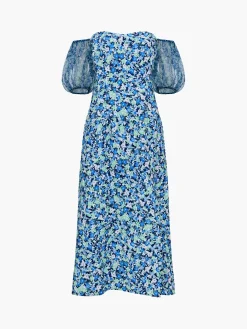 Clara Textured Puff Sleeve Midi Dress