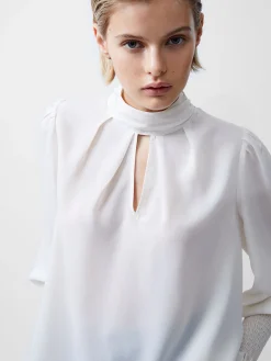 Crepe Light High Neck Long Sleeve Top