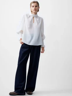 Crepe Light High Neck Long Sleeve Top