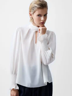Crepe Light High Neck Long Sleeve Top