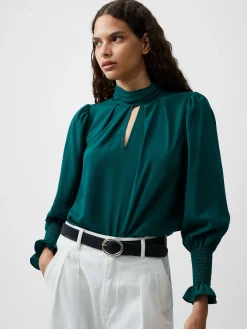 Crepe Light High Neck Long Sleeve Top
