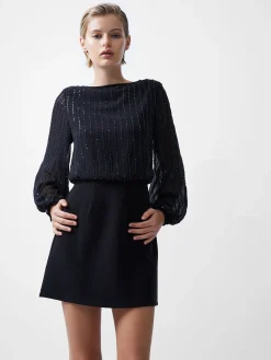 Effy Sequin Slash Neck Long Sleeve Dress