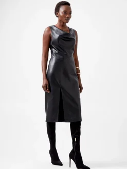 Elettra Recycled PU Cowl Neck Sleeveless Midi Dress