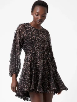 Emina Chiffon Leopard Print Long Sleeve Mini Dress