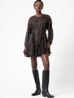 Emina Chiffon Leopard Print Long Sleeve Mini Dress