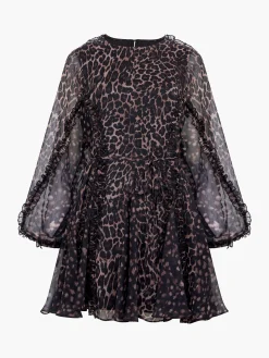 Emina Chiffon Leopard Print Long Sleeve Mini Dress