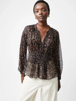 Emina Chiffon Leopard Print Long Sleeve Top
