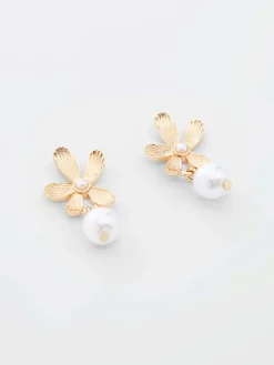Flower Faux Pearl Drop Earrings
