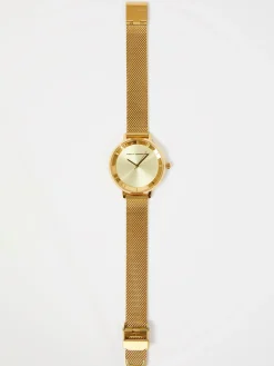 Gold Tone Mesh Bracelet Watch with Champagne Dial