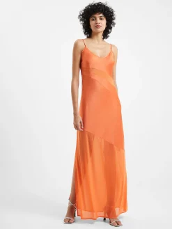 Inu Satin Strappy Mesh Maxi Dress