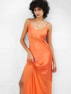 Inu Satin Strappy Mesh Maxi Dress