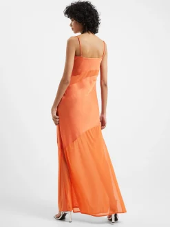 Inu Satin Strappy Mesh Maxi Dress