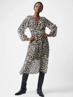 Leopard Print Georgette Long Sleeve Dress