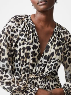 Leopard Print Georgette Long Sleeve Dress