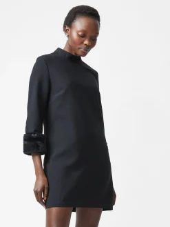 Luxe Faux Fur Three Quarter Sleeve Cuffs Mini Dress
