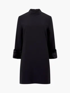 Luxe Faux Fur Three Quarter Sleeve Cuffs Mini Dress