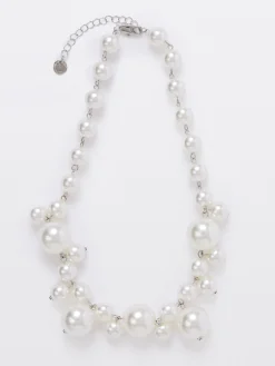 Multi Faux Pearls Cluster Necklace