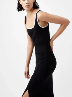 Rassia Rib Contrast Square Neck Midi Dress