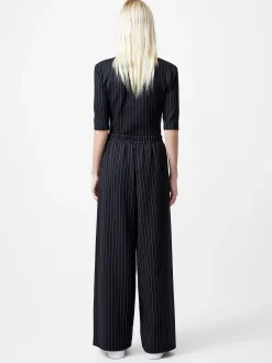 Regina Jersey Pinstripe Wide Leg Trousers
