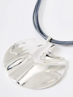 Rope Hammered Disc Pendant Necklace