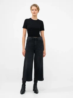 Stretch Denim Wide Leg Culottes 25 Inch