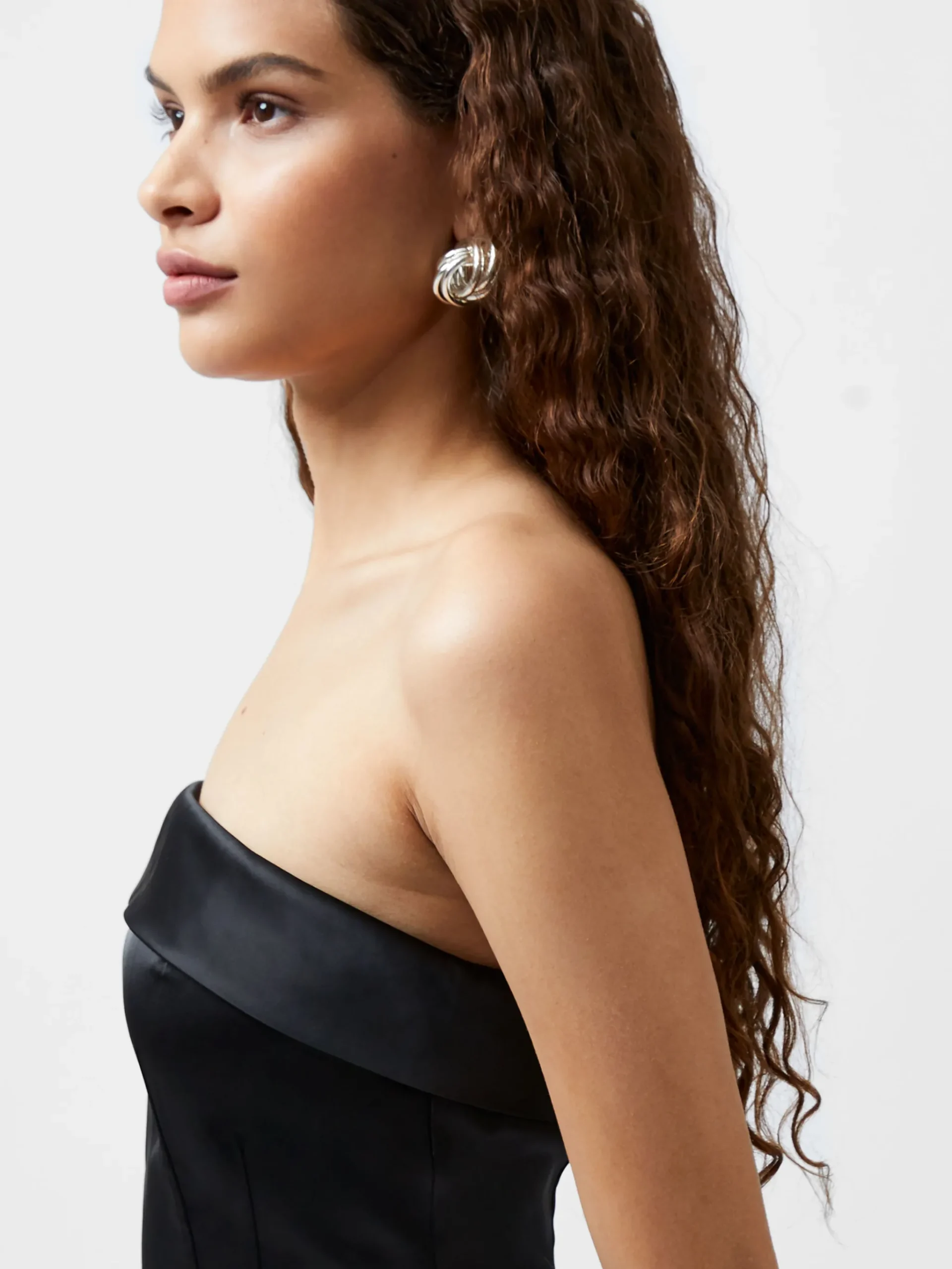 Structured Satin Bandeau Mini Dress