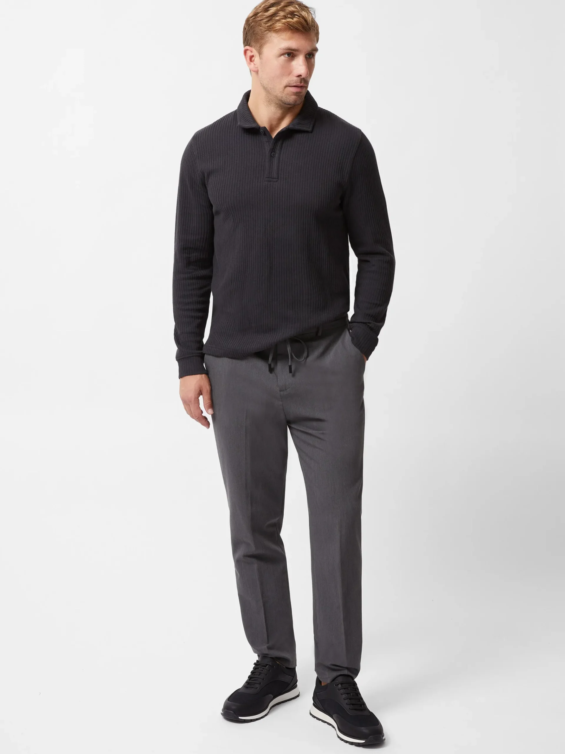 Textured Long Sleeve Polo Shirt