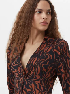 Zaria Textured Abstract Print Long Sleeve Dress